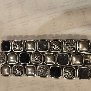 Elegant Silver and Red Gemstone Bracelet Set